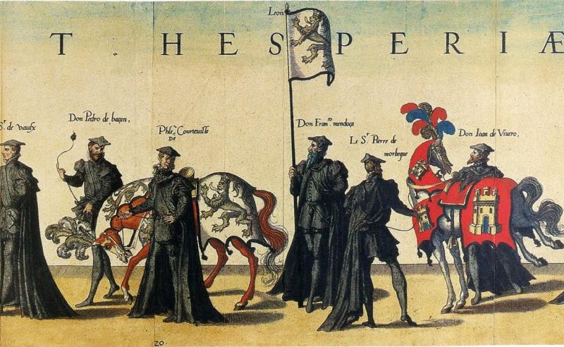 Fragmento del grabado de los emblemas de Aragón, León y Castilla en las exequias de Carlos V