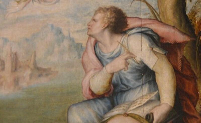 San Juan escribiendo (detalle). Juan de Ancheta